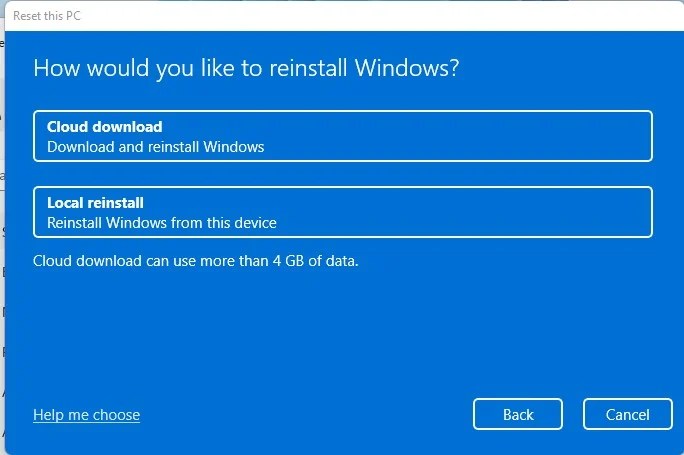 cloud download or local reinstall